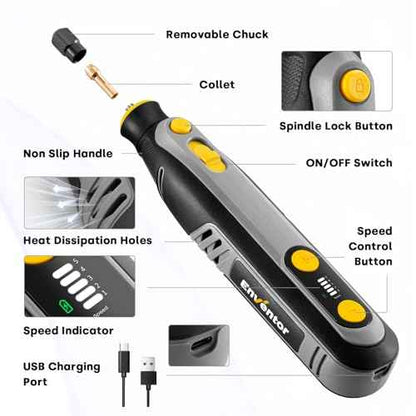 Enventor Cordless Rotary Tool, 8V Power Rotary Tool Kit with 123pcs Accessories, 5-Speed 30000RPM, USB Charging, Multi-Purpose Mini Rotary Tool for Sanding, Polishing, Engraving, Drilling, DIY Crafts