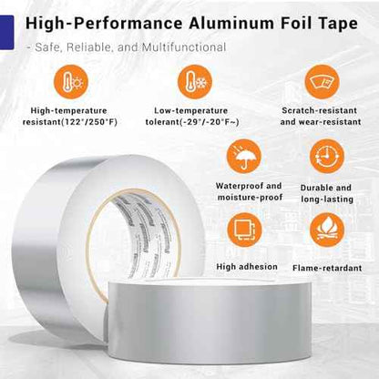 PowerScale Aluminum,Tape 2 inch x (66 Feet 22YD) 3.9 Mil,High Temperature Aluminum Foil Tape,Duct Tape for HVAC, Metal Repair, Cold Air Ductwork,Sealing,Patching,Reflective Foil Tape, Silver