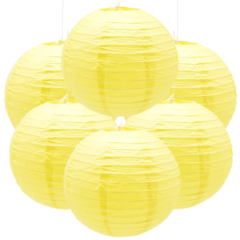 Ruidee 6Pcs Paper Lanterns Decorative Round Hanging Paper Lanterns for Birthday, Wedding, Christmas Xmas, Bridal, Home Decor, Party Decoration（12in/Yellow）