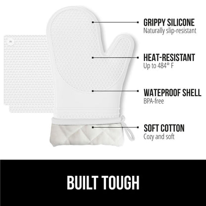 GORILLA GRIP BPA-Free Soft Silicone Oven Mitts and Pot Holders Sets, Heat Resistant Waterproof Cooking Gloves, Thick Cotton Lining, Flexible Gripping for Baking Grilling, Kitchen Trivets, Turquoise