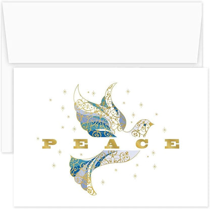 Masterpiece Elegant Dove Christmas Cards / 15 Religious Dove Holiday Cards Set With Gold Foil And White Envelopes / 5 5/8" x 7 7/8" Greeting Cards With Inside Verse
