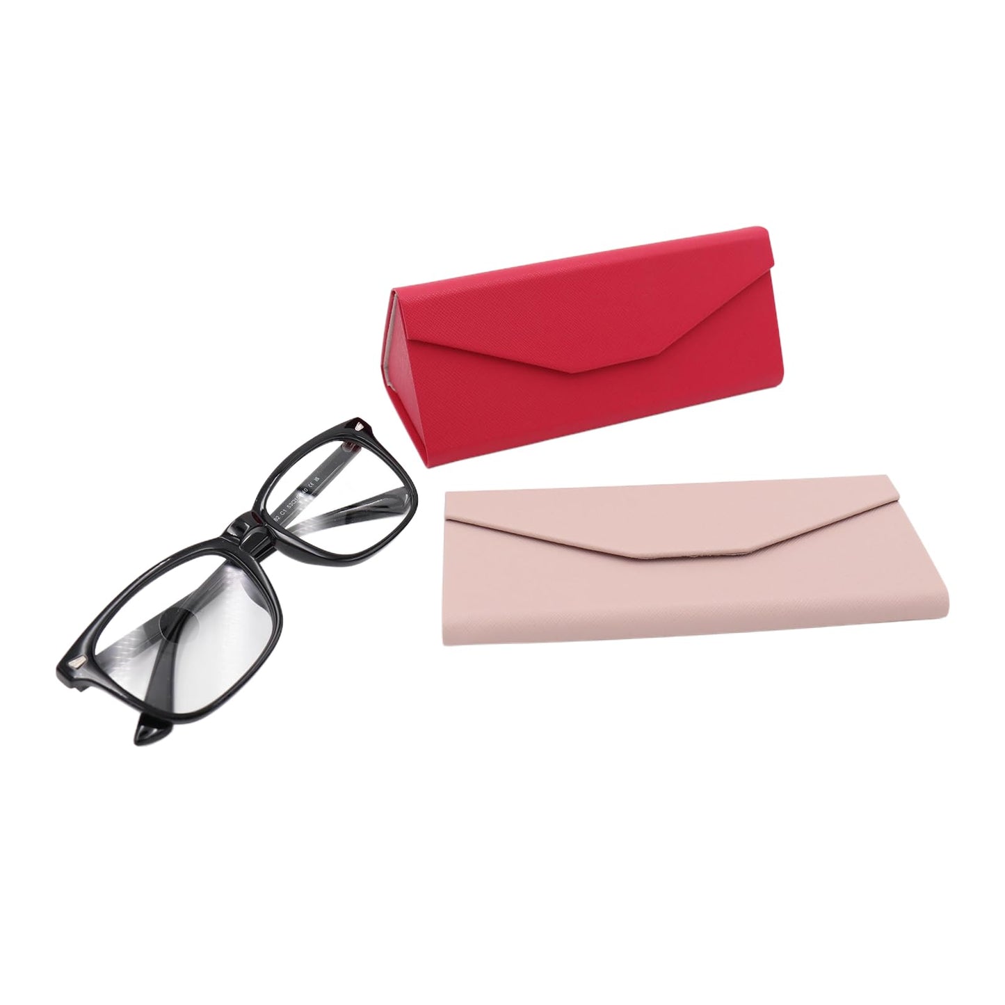 Real Sic Glasses Case for Men and Women - Magnetic Folding Hard Shell Sunglass Holder - Vegan Leather Eyeglass Protector, Variety of Styles Inspired by Solid Color - (Fuchsia & Beige)