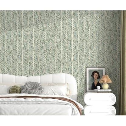 tiltil Peel and Stick Wallpaper Green Leaf Contact Paper Boho 17.7"x78.8" Modern Self Adhesive Wallpaper Removable Decorative Contact Paper for Cabinets and Drawers Wallpapers for Bathroom Waterproof