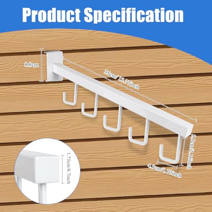5 Hooks Slatwall Hooks Accessories, 5 Pack 13.7 Inch Heavy Duty Waterfall Slatwall Hangers Rectangular Tube Slat Wall Clothes Hooks for Display Clothing Retail Shop Garage (White)