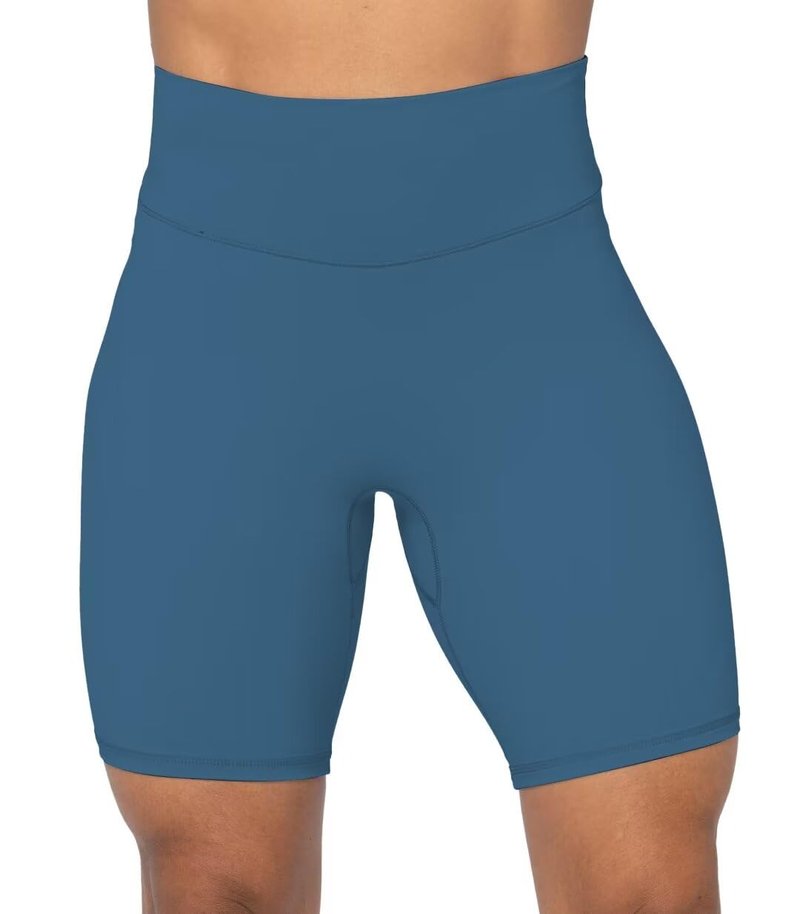 Sunzel No Front Seam High Waist Biker Shorts for Women, Squat Proof Yoga Workout Gym Bike Shorts 8" Inseam Blue Gray X-Small