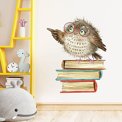 Funny Animal Wall Decals DIY Window Stickers Peel & Stick Wall Art for Kids Room Toddler Classroom Nursery Baby Bedroom Wardrobe Library Decor (Owl)