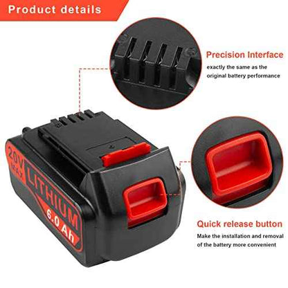 ARyee LB2X4020 6.0Ah 20V Lithium Battery for Black and Decker 20Volt Max LBXR20 LB20 LBX20 LBXR2020 LBX4020 LB2X4020-OPE LBXR20-OPE LBX4020 LST220 Cordless Power Drill Tools (2pcs 20V 6Ah Battery)