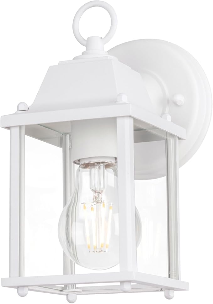 LIT-PaTH Outdoor Wall Lantern, Wall Sconce as Porch Lighting Fixture, E26 Base, Aluminum Housing Plus Glass, Water-Proof and Outdoor Rated, ETL Qualified, 1-Pack, White