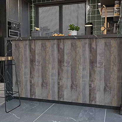 VaryPaper 15.7''x78.7'' Distressed Brown Grey Wood Contact Paper for Walls Removable Waterproof Shiplap Peel and Stick Wallpaper Wood Grain Vinyl Wrap Wood Plank Wallpaper for Bedroom Countertops