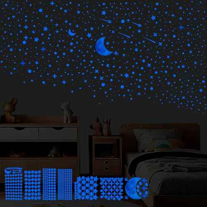 561pcs Glow in The Dark Stars Half Moon Wall Decals for Ceiling Living Room Kids Bedroom Luminous Planet Meteor Dots Stickers DIY Decoration (Half Moon-Blue)