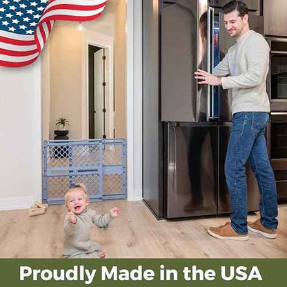 Toddleroo by North States - Renew 100% Recycled Plastic Baby Gate for Doorway; Sturdy for Indoor & Outdoor Use: Pressure Mounted, No Drill Gate; Made in USA; 26" to 42" Wide, 26" Tall Slate Blue