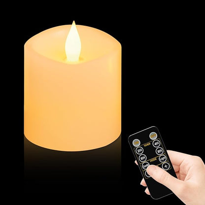 600H Flameless Pillar Candles with Remote & Timer - 3x3 Battery Operated Realistic Flickering LED, Smokeless Safe Drip-Free for Indoor Outdoor Home Wedding Decor (Ivory, 1-Pack)