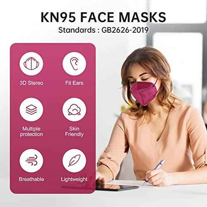 KN95 Red Face Mask 20PCS, 5-Ply Cup Dust Masks Filtration Efficiency ¡Ã95% Individually Packaged Particulate Respirators Breathable Colour Adult Mask¡¦