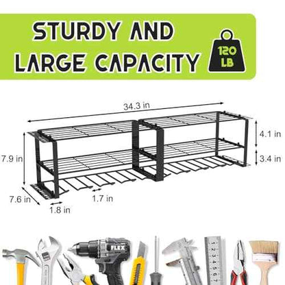 Power Tool Organizer, 8 Drill Holder Wall Mount, 3 Layers Garage Tool Organizers and Tool Storage Rack, Heavy Duty Metal Tool Shelf for Screwdriver Plier Hammer Holder 17.15" 2 sets