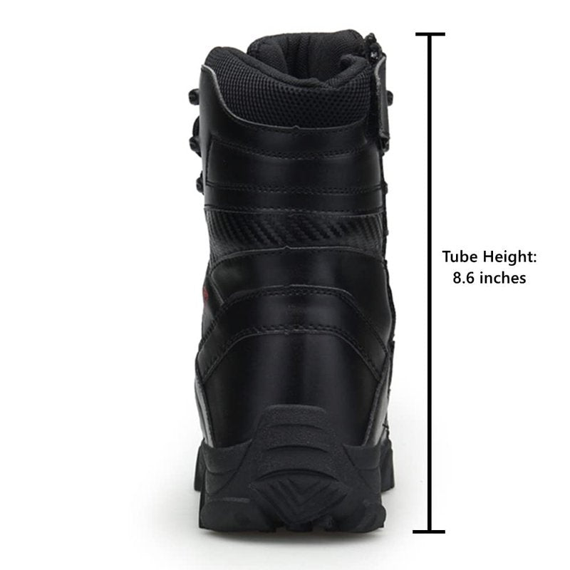 BORAMAX Men's Hiking Shoes Stealth Force Waterproof Black Tactical Boots, Men Leather Side Zip Military Combat Desert Boots