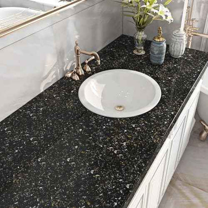 Livelynine Black and Gold Granite Contact Paper for Countertops Waterproof Counter Top Covers Renter Friendly Countertop Peel and Stick Wallpaper Kitchen Vinyl Wrap Bathroom Sink Table Desk 15.8x78.8