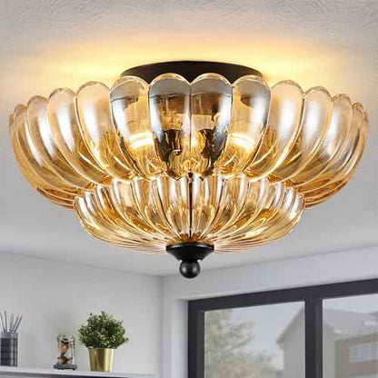 Modern Black Ceiling Light Fixture, 12" Amber Glass Flush Mount Chandeliers, Semi Flush Mount Ceiling Light Fixture Suitable for Living Room Hallway Kitchen Bedroom