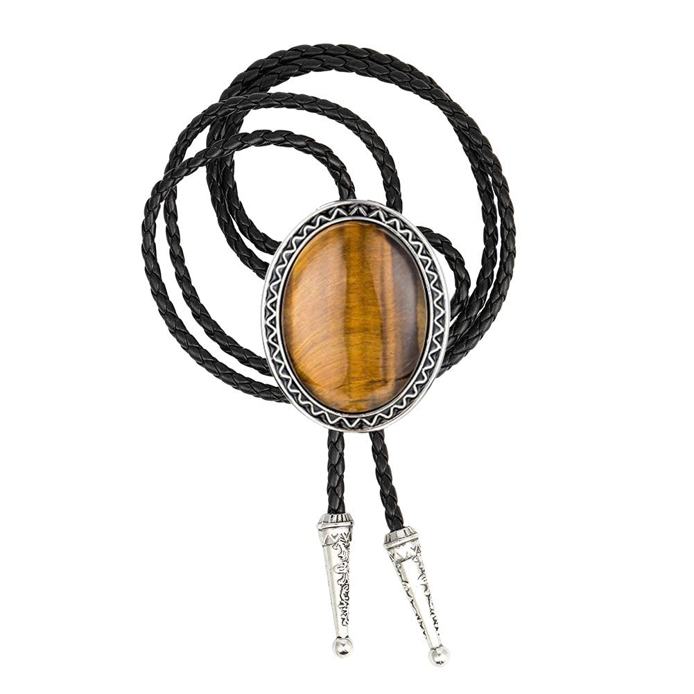 HUABOLA CALYN Bolo Tie with Natural Tiger Eye Stone Handmade Bolo Tie for Men