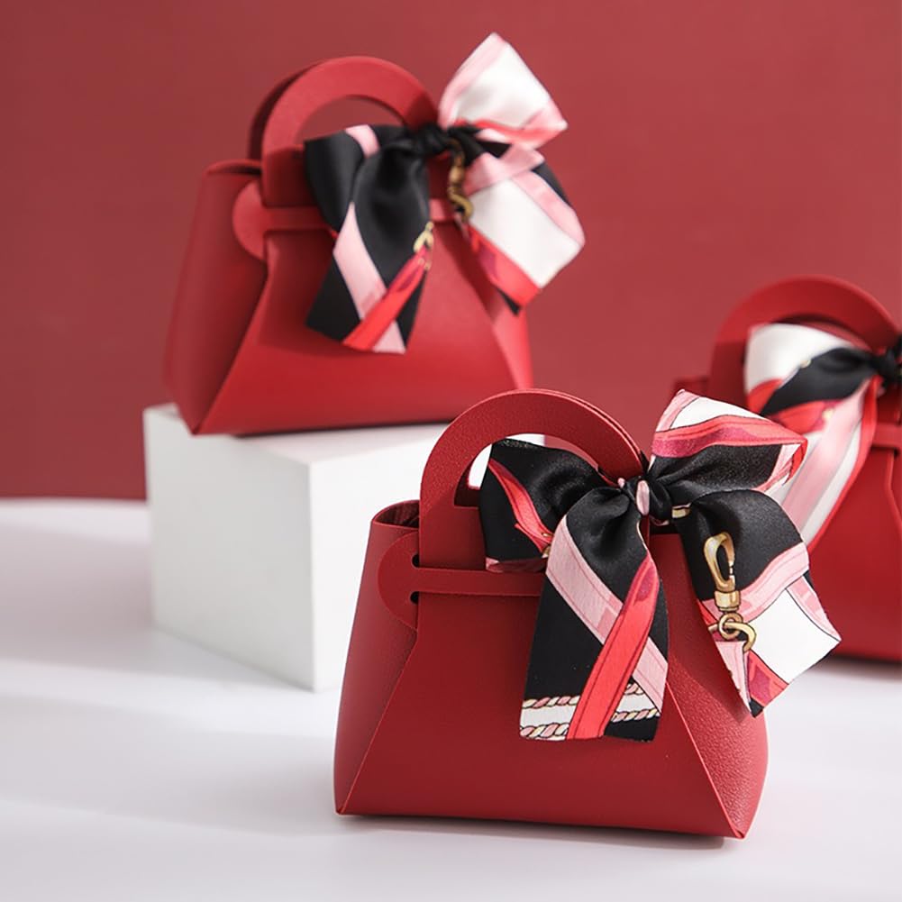 LXKBD 24 Pack PU Leather Gift Bags,Small Party Favors Candy Boxes with Ribbon for Wedding Bridal Shower Baptism Baby Shower Birthday Decoration, Reusable Purse Gift Wrapping Treat Bag