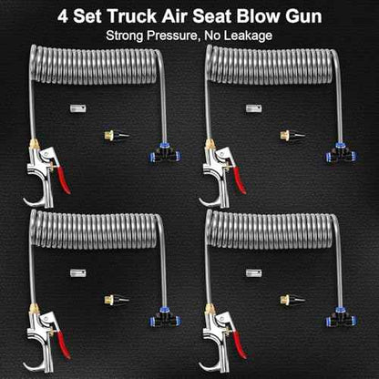 4 Set Heavy Duty Truck Air Seat Blow Gun Air Duster Blow Gun with 2 Interchangeable Nozzle Tips 1/4 Inch NPT X 11.5 Feet Nylon Hose Dust Cleaner for Truck Cab(Conventional)