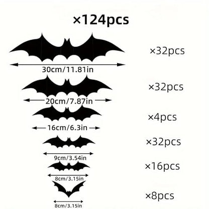 Boolavard 124pcs 3D Black Bat Wall Decals - Spooky Halloween Decor for Bars & Rooms, Perfect for Parties & Festive Creepy Props