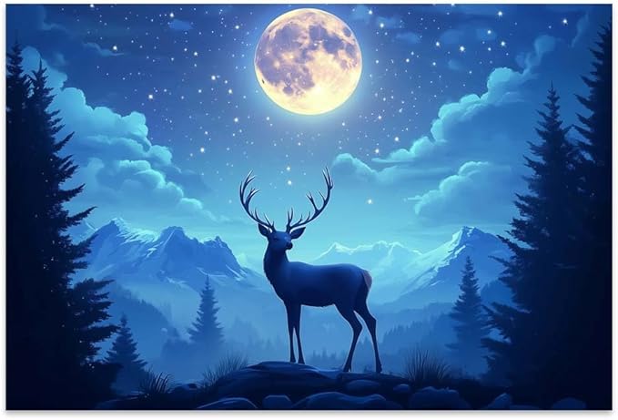 Yesad Deer Wall Art, Christmas Canvas Wall Art, Animal Picture Artwork Aesthetic Poster Prints Wall Décor for Farmhouse Living Room, Bedroom, Office (Unframed,36”x24”,Deer4)