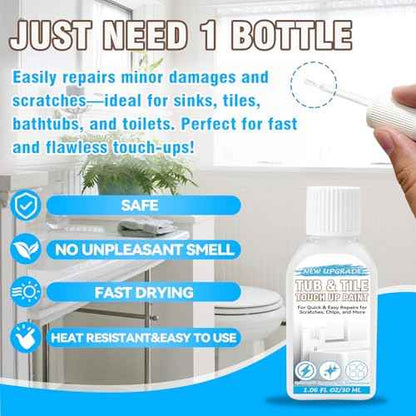 Tub and Tile Touch Up Paint, High-Gloss White Paint, Quick-Dry Repair Solution for Scratches and Chips on Bathtubs, Tiles, Sinks, Toilets, Porcelain, Enamel, Acrylic, and Cast Iron Surfaces
