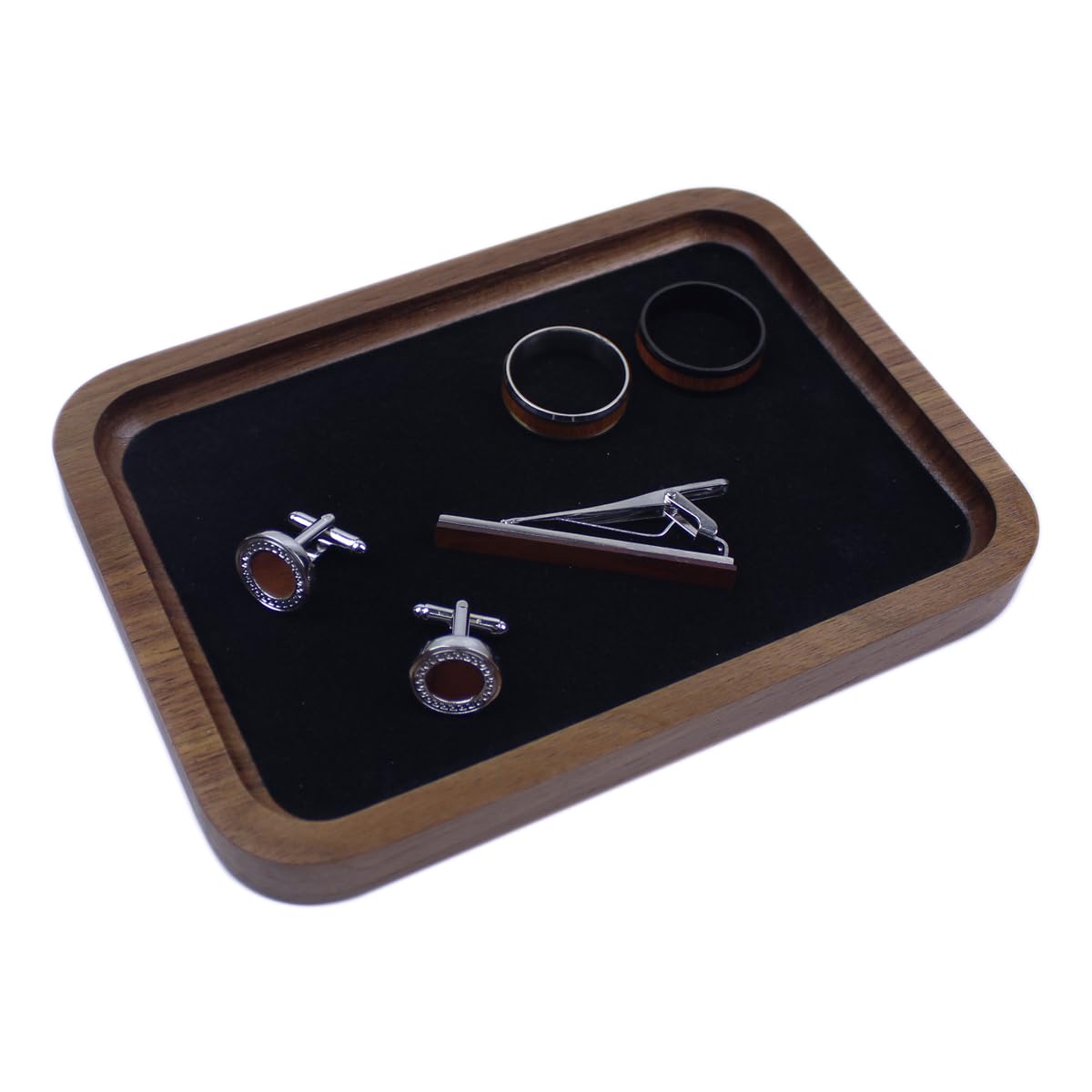 DSHOM Walnut Solid Wood Square Jewelry Display Valet Tray Dish for Elegant Presentation of Your Finest Pieces, Perfect for Personal Use Men Women Gift 6.9"