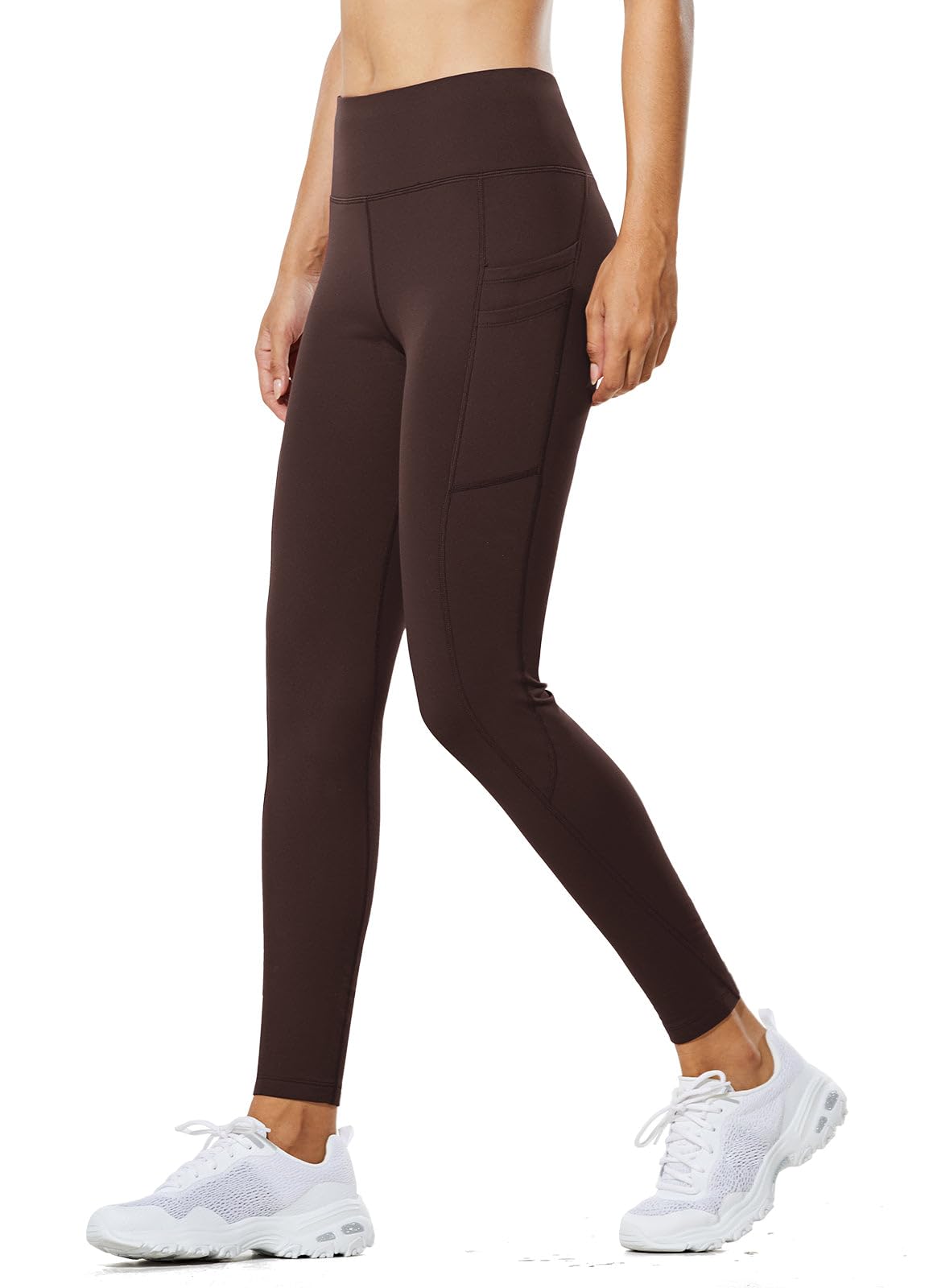 baleaf Women's Fleece Lined Leggings Water Resistant Thermal Winter Warm Tights High Waisted with Pockets Running Gear Dark Brown XS