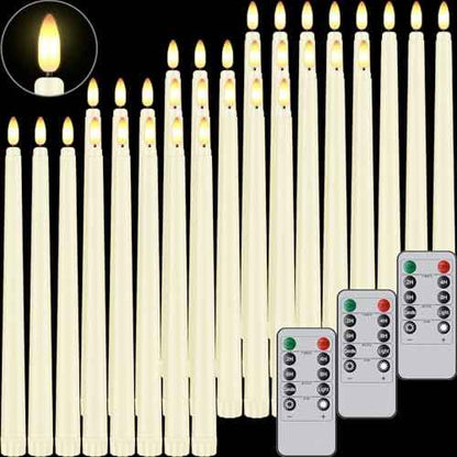 32 Pcs Flameless Taper Candles with Remote Timer, 11 inches Flickering Taper Candles Battery Operated, Ivory Plastic Long LED Candlesticks for Wedding Christmas Home Party Decor