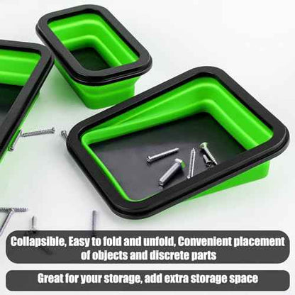 3pcs Collapsible Magnetic Parts Tray, 3 Sizes Magnetic Foldable Tray Insulating Silicone Magnetic Tool Tray for Mechanic's Folding Bowl & Magnetic Base for Bolts Screws Nuts Gaskets (Green)
