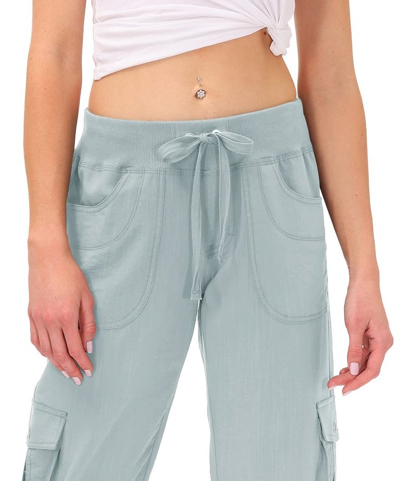 MoFiz Womens Capris with Pockets Loose Fit Casual Capri Pants Dressy Lightweight Ladies Baggy Cargo Pants for Hiking Light Gray XL