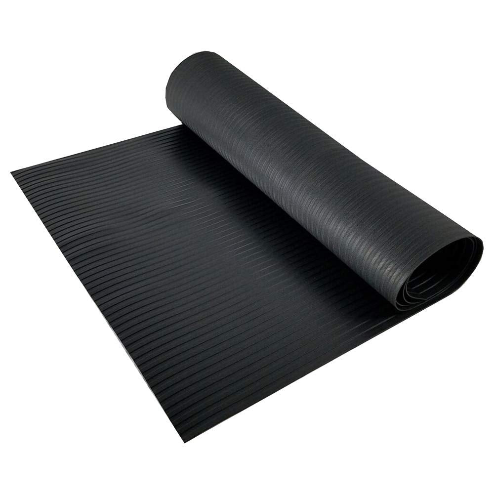 RESILIA Black Plastic Floor Runner - Embossed Wide Rib Waterproof Vinyl, Heavy Duty Protector Mat for Indoor Hardwood, Hard Floors, Garage, Entryway, Kitchen, & Outdoor Use, 27” x 6’, Made in the USA