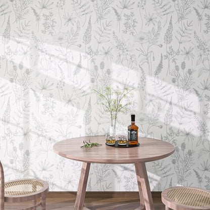 White and Green Wallpaper Peel and Stick Floral Vintage Wall Paper Boho Self Adhesive Green Leaf Contact Paper Removable for Bedroom Bathroom Cabinets Shelf Drawer 17.7''x118'