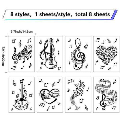 CRASPIRE 8 Sheets Musical Note Wall Stickers PVC Waterproof Self-Adhesive Window Decals Piano Guitar Heart Peel and Stick Removable for Classroom Home Decoration Bedroom Bathroom Wall Art