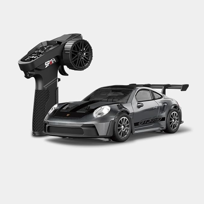 1/43 Scale RC Drift Car Mini 911 RC Model Car 2.4GHz 4WD RC Alloy Vehicles with Gyro &amp LED Lights for Adults Hobby Toys (Gray)