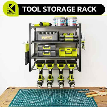 KAFAHOM Power Tool Organizer, Garage Tool Organizers and Storage,Drill Holder Wall Mount, Storage Rack for Cordless Drill, Heavy Duty Tool shelf with Screwdriver Holder/Pliers Holder/Hammer Holder