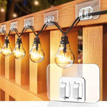 Hooks for Outdoor String Lights - 300 Pack with Adhesive Strips - No Damage, No Tools, No Holes, Waterproof and UV-Resistant, Perfect for Christmas and Patio Decor