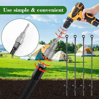 Silkfly 4 Set 30 Inch Earth Anchors Shed Swing Set Spiral Heavy Duty Ground Trampoline Stakes Camping Mobile Home Carport Tree Tent Anchors with Adapter M8 Turnbuckle Hook Straps for Staking and Rope