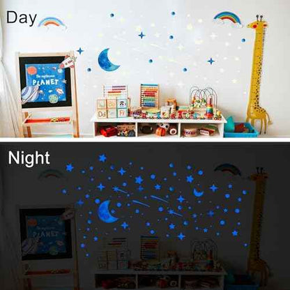 561pcs Glow in The Dark Stars Half Moon Wall Decals for Ceiling Living Room Kids Bedroom Luminous Planet Meteor Dots Stickers DIY Decoration (Half Moon-Blue)