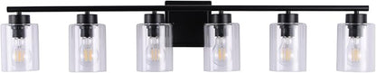6 Light Bathroom Light Fixtures, 40 Inches Bathroom Lighting Fixtures Over Mirror, Black Vanity Light with Clear Glass Shades