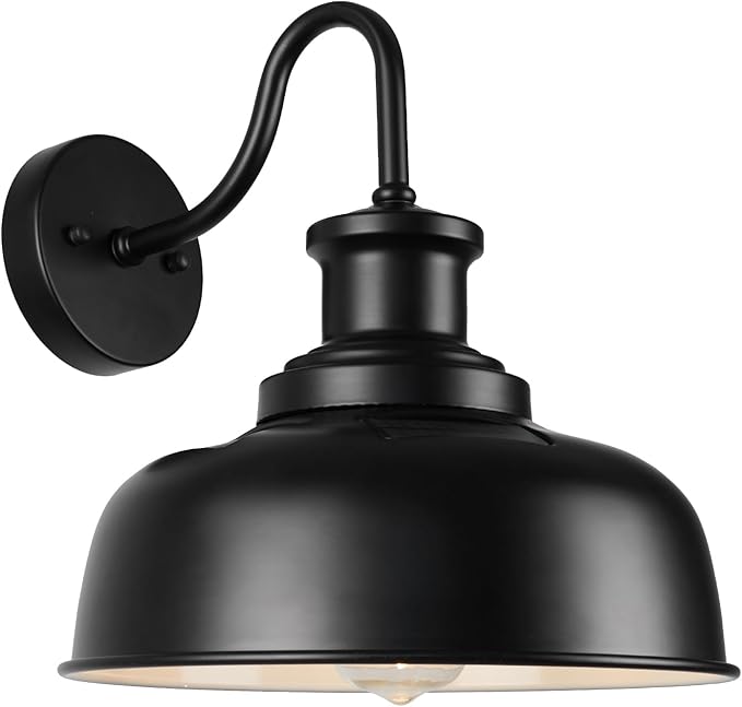 Solar Barn Light for Outside, Dusk to Dawn Gooseneck Outdoor Wall Lights Solar Powered, Farmhouse Exterior Wall Sconce, Industrial Outside Lighting Fixture, Rustic Lantern for Garage, Barn, Shed