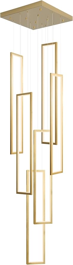 Flashing God Modern Chandelier,Gold Chandelier with 6 Ring Led Foyer Chandeliers,Larger High Ceiling Chandelier for Living Room,Square Chandelier for Entryway Staircase LED Dimming 2700k-6001k