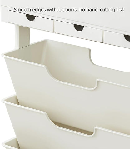 5 Tier Rolling Book Cart Multi-Functional Movable Storage Bookshelves with Lockable Wheels for Study Office Library Classroom, White (Whtie, with Wheel)