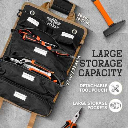 Roll Up Tool Bag ? Heavy Duty Tool Bag for Men & Women, Compact Tool Roll Organizer and Tool Kit Storage, Electrician Tool Organizer, Bike Tool Kit for Car, Garage and Outdoor Use (Black)