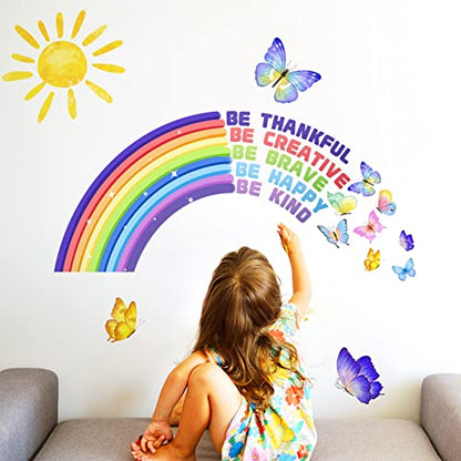 Rainbow Wall Decal for Kids Playroom Decor Colourful Butterflies Cloud Classroom Quotes Inspirational Nursery for Girls Bedroom Be Brave Be You