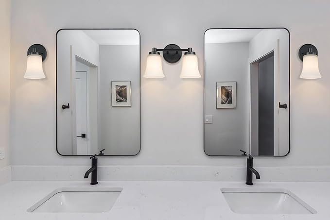 XiNBEi Lighting Bathroom Vanity Light, Vintage 2 Light Sconces Wall Light with Glass, Black Wall Mounted Light XB-W1235-2-MB