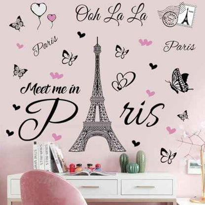 Paris Tower Wall Decal Paris Eiffel Tower Wall Sticker Vinyl Eiffel Tower Peel and Stick Wall Decals Removable Self-Adhesive Stickers Paris Tower Wall Decor for Bedroom Kitchen Office Background Livin