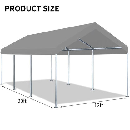 Vanteriam 12'x20' Upgraded Carport Replacement Top Canopy Cover for Car Garage Shelter Tent Party Tent with Ball Bungees Grey (Only Top Cover, Frame is not Included)