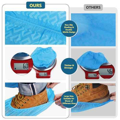 squish Shoe Covers Disposable Non Slip, Thick Extra Disposable Boot Covers Slip Proof Shoe Cover for Indoors Outdoors Recyclable Durable Protector Covers Fits Virtually Most Shoes 100 Pack(50 pairs)